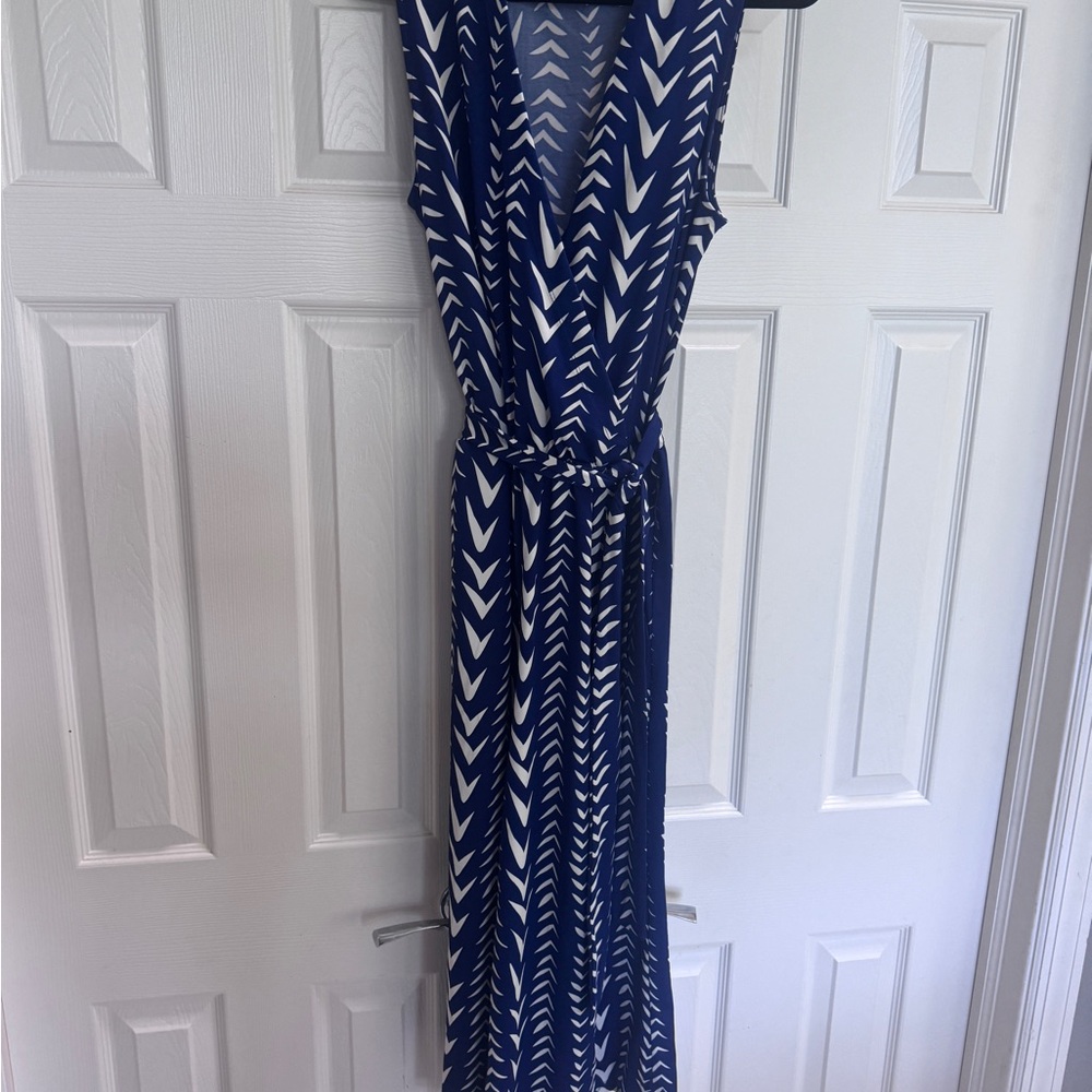 Julie Brown Navy and White Chevron Wide Leg Crop Jumpsuit L